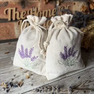 2 Bags of 9.5x13.5cm Natural Linen Embroidered Lavender Flower Filled Bags