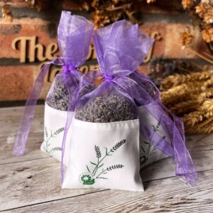 3 Large Cotton/Organza Lavender Bags with Fancy Flower Artwork